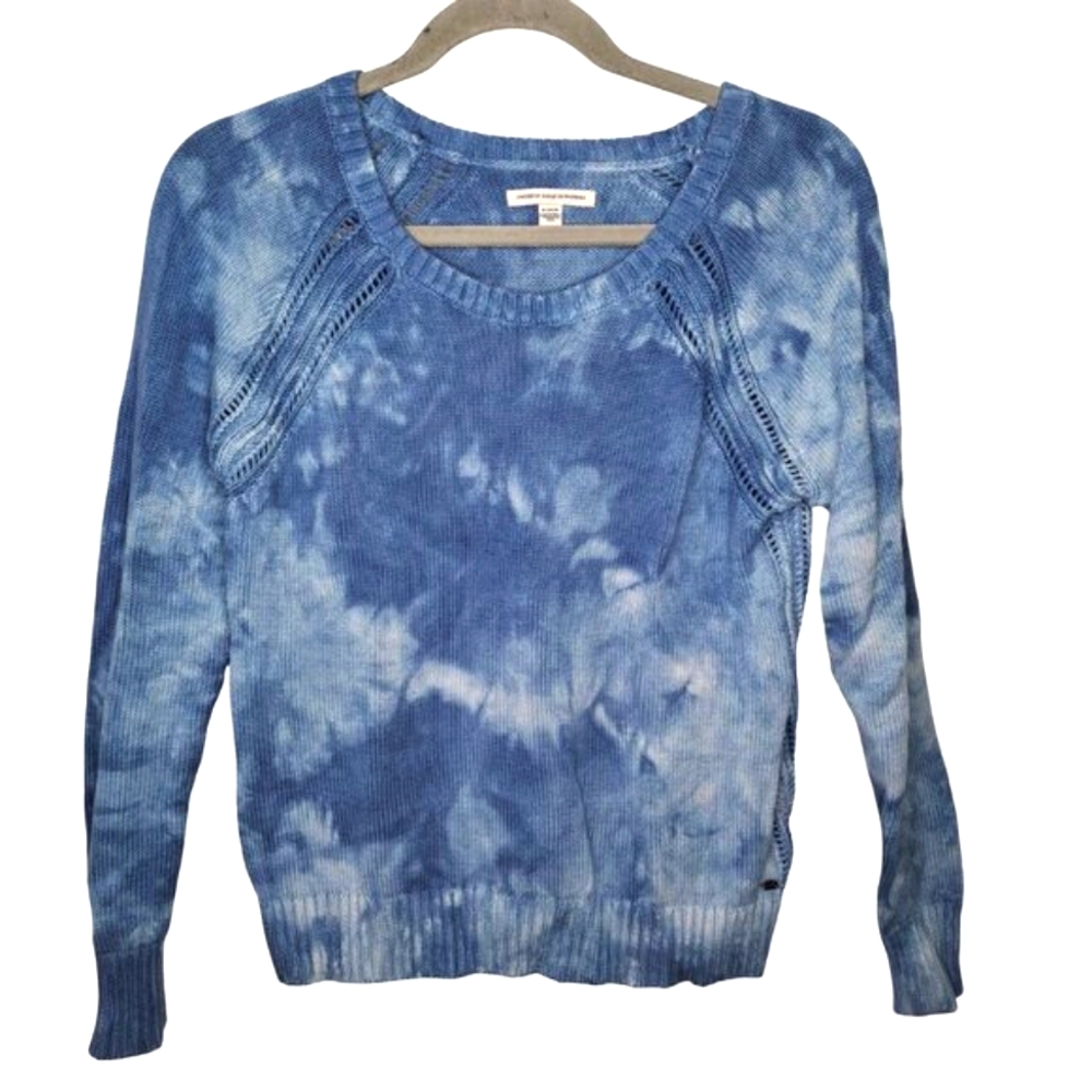American Eagle Blue Tie Dye Pullover Sweater Size Medium